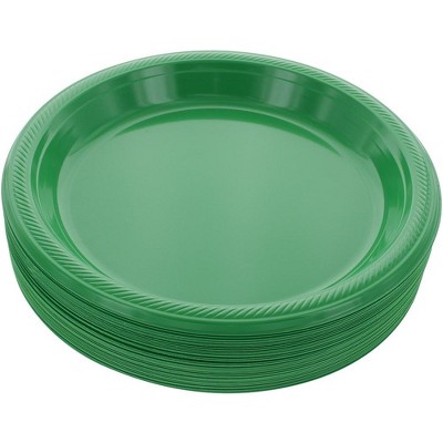 Amcrate Round Green Disposable Paper Party Plates 8 1/2 inch (50 Pack)