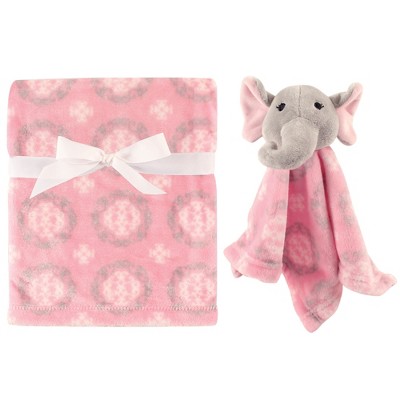 Hudson Baby Infant Girl Plush Blanket with Security Blanket, Girl Elephant, One Size