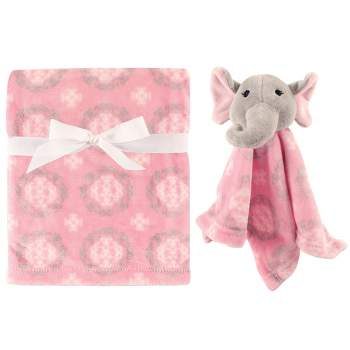 Hudson Baby Infant Girl Plush Blanket with Security Blanket, Girl Elephant, One Size