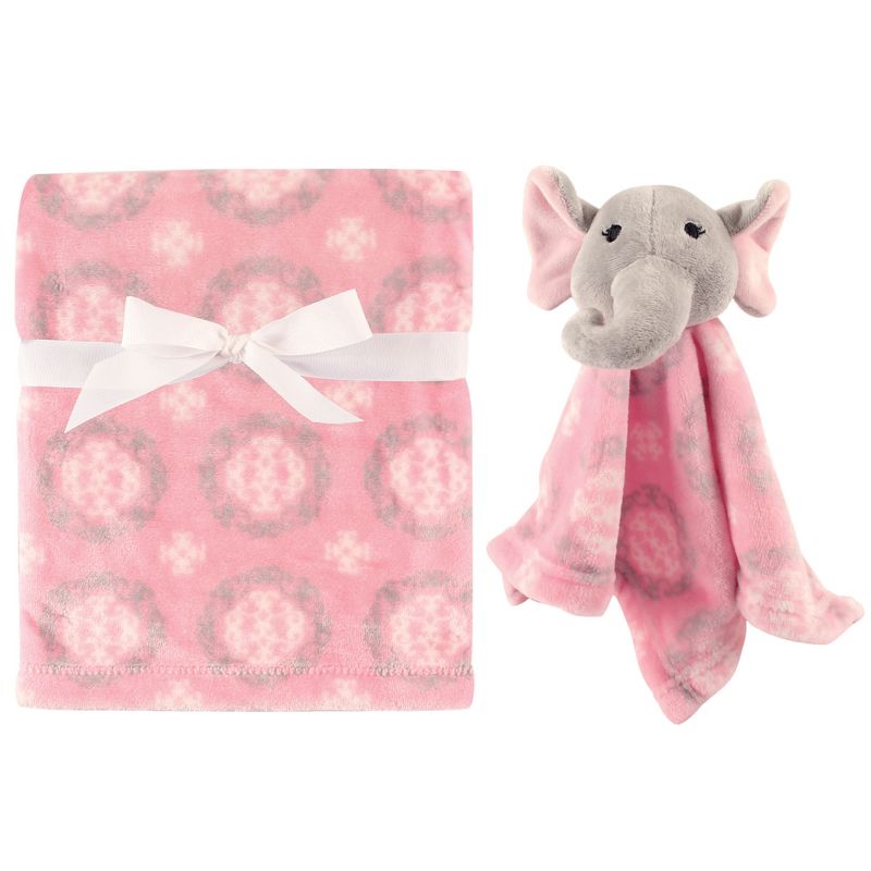 Hudson Baby Infant Girl Plush Blanket with Security Blanket, Girl Elephant, One Size, 1 of 3