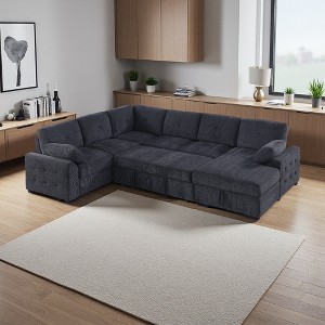 Upholstered L-Shaped Sectional Sofa with Loveseat Sleeper & Storage - 1 of 4