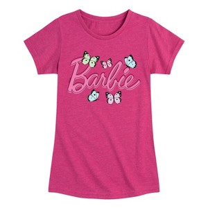 Girls' - Barbie - Butterflies Flutter Fitted Short Sleeve Graphic T-Shirt - 1 of 4