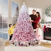 Pre-Lit Artificial Christmas Tree, Snow-Frosted Pine, Foldable Metal Base, Holiday Home Office Decor, Pink - 4 of 4