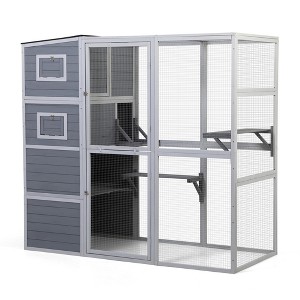 Sevobal Pet Crates and Houses, 2-Tier Cat House with Platform and Windows, Large Capacity Cage for 2-4 Cats, Gray, 75.9"*33.5"*70" - 1 of 3