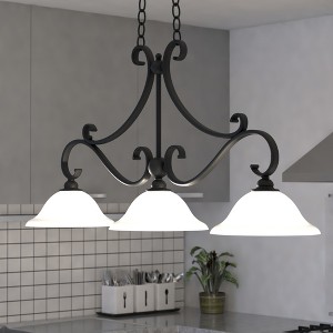VAXCEL Monrovia 43.75-in Oil Rubbed Bronze 3-Light Linear Chandelier, Hanging Ceiling Island Pendant with White Glass - 1 of 4