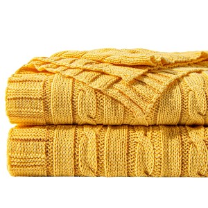 Cotton Cable Knit Blanket, Ultra-Soft Cozy Blanket for Couch & Bed Decor - NTBAY - 1 of 4