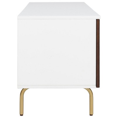 Genevieve 54" White and Walnut TV Stand with Gold Legs