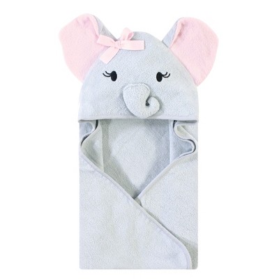 Touched by Nature Baby Girl Organic Cotton Animal Face Hooded Towels, Girl Elephant, One Size