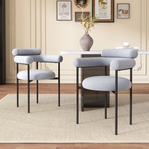 Boucle Dining Room Chairs Set of 2,Fabric Barrel Armchair Round Back Upholstered Dining Room Livingroom Chairs with Metal Legs-Cuddlewood - 1 of 4