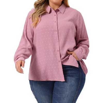 Agnes Orinda Women's Plus Size Swiss Dots Button Down Collar Long Sleeve  Blouses Pink 3x : Target