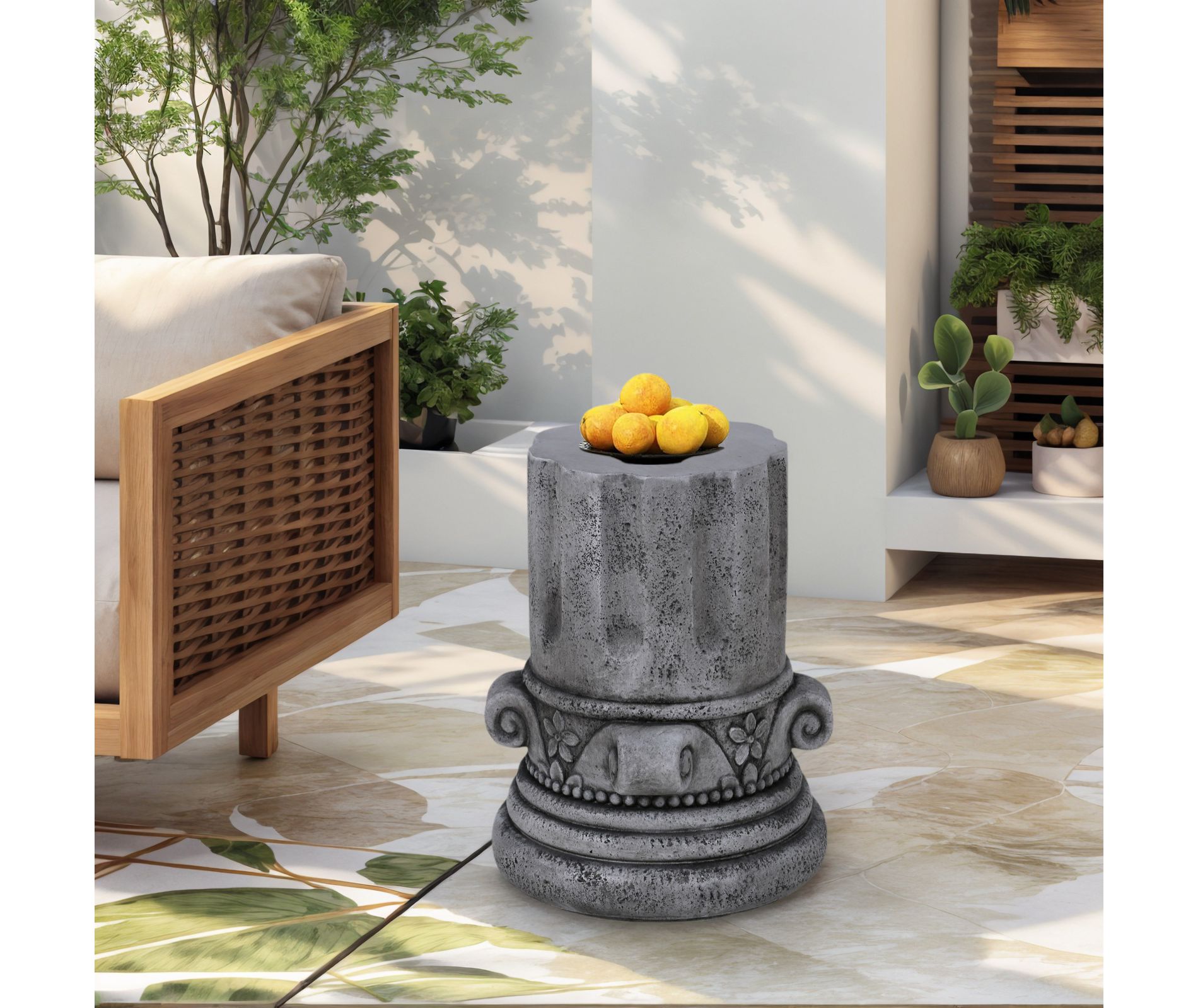 GDFStudio Uvia Outdoor Lightweight Concrete Round End Table, Antique Gray