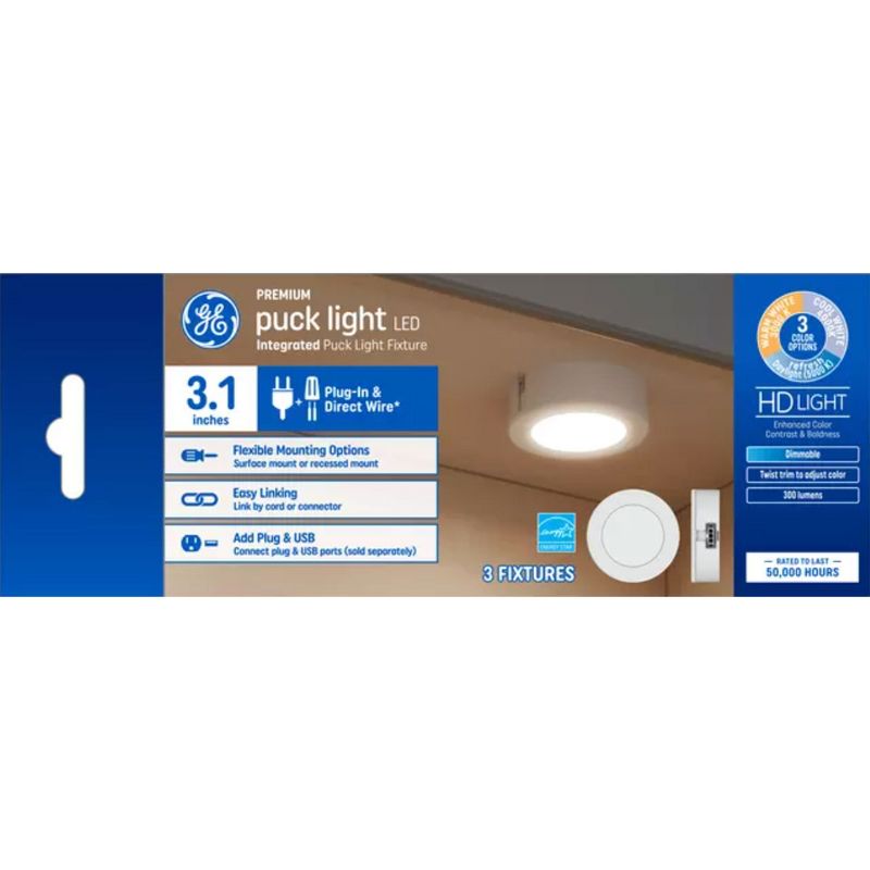 GE LED Plastic Puck Light with Flexible Mounting Options, Adjustable Color Options, and Easy Linking for Commercial and Residential Use, White, 5 of 7