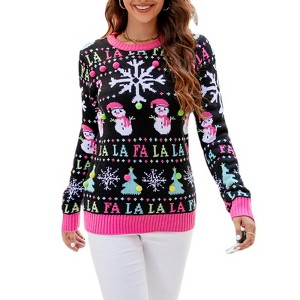 Women's Christmas Snowman Jacquard Sweater Crew Neck Festive Knit Top for Winter Holidays - 1 of 4