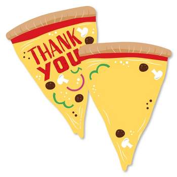 Big Dot of Happiness Pizza Party Time - Shaped Thank You Cards - Baby Shower or Birthday Party Thank You Note Cards with Envelopes - Set of 12