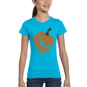 LA Pop Art Evil Pumpkin - Girl's Word Art T-Shirt Royal Large - 1 of 4