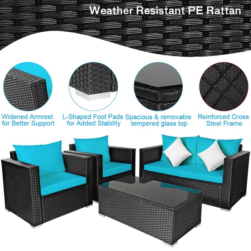 Tangkula 8PCS Rattan Patio Conversation Set Outdoor Furniture Set w/ Cushions, 5 of 10
