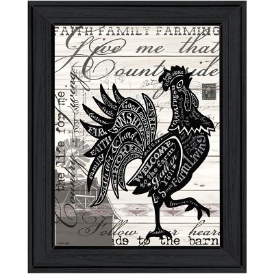 HomeRoots WELCOME TO THE FARM CHICKEN Black Framed Print Wall Art