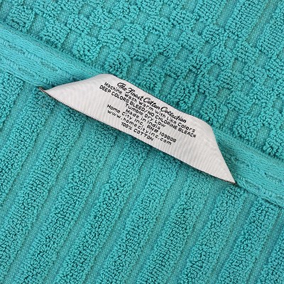 Turquoise Cotton Ribbed Checkered Border 3 Piece Towel Set