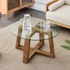 Modern Practical Circular Coffee Tea Tables, With Transparent Tempered Glass Tabletop, Wood Colored MDF Tables,Natural Wood - 2 of 3