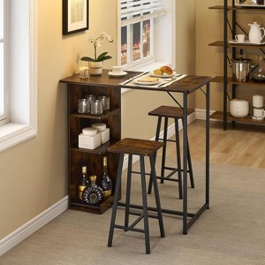 3-Piece Small Bar Table and Chairs Set for 2, Space-Saving Table with 3-Tier Storage Shelves, Ideal for Small Apartments, Kitchen, Dining Room - 1 of 4