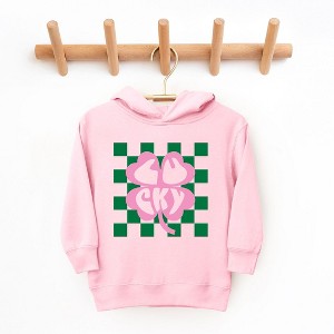 The Juniper Shop Lucky Clover Checkered Toddler Graphic Hoodie - 2T - Pink - 1 of 3