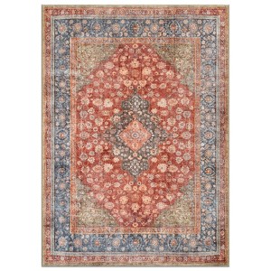 World Rug Gallery Marin Red Medallion Traditional Indoor Rug – Flatweave, Washable Surface with Non-Slip Backing - 1 of 4