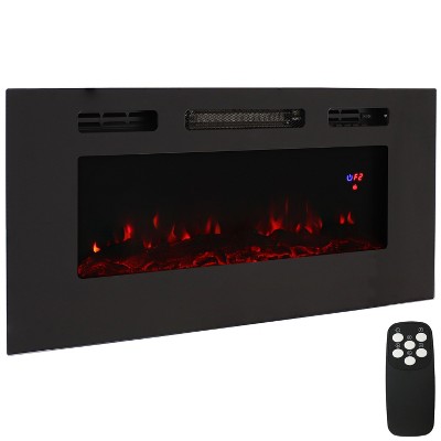 Sunnydaze 40" Indoor Wall-Mounted or Recesssed Installation Electric Fireplace - Black