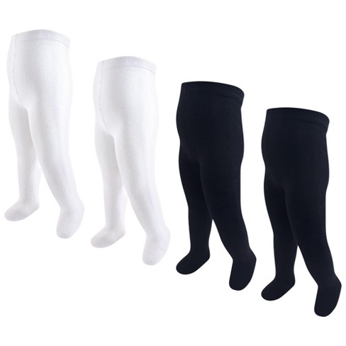 Hudson Baby Infant and Toddler Girl Cotton Rich Tights, Black White, 0-9  Months