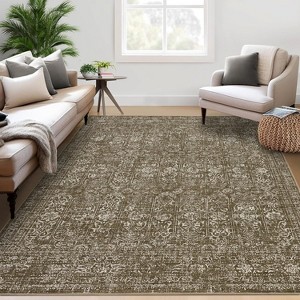 5'x7' Vintage Floral Low Pile Rug, Non-Slip Washable Runner with Reinforced Edges, Stain Resistant Foldable Floor Cover, Blue - 1 of 4