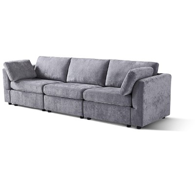 NicBex 112.99 Inch Chenille Sofa Couch,3-Seater Sofa with 2 Throw Pillows for Living Room,Bedroom,Office,Apartment