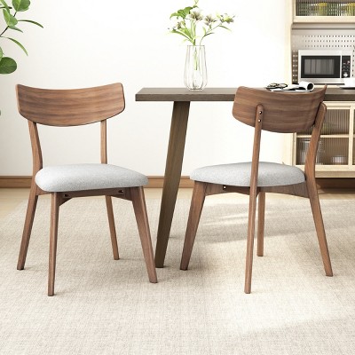 Coolbibila-Set Of 2 Dining Room Chair,Rubberwood Legs Dinner Chairs,Fabric Seat Cushion Chairs,Beige Armless Chairs