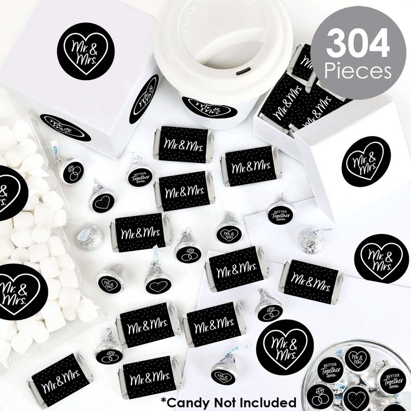 Big Dot of Happiness Mr. and Mrs. - Black and White Wedding or Bridal Shower Candy Favor Sticker Kit - 304 Pieces, 2 of 9