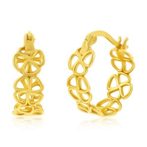 Bella Silver Sterling Silver Flower Cut-Out Hoop Earrings - Gold Plated - Gold - 1 of 2