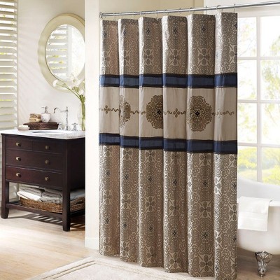 CAVINAS 72 x 72 Inch Jacquard Embroidered Shower Curtain,Bathroom Shower Curtains with 12 Button Holes,Machine Washable