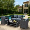 ELJGET 4 Pieces Patio Conversation Set, Outside Rattan Sectional Sofa Furniture Set with Cushion for Garden, Porch, Backyard, Grey - 2 of 4
