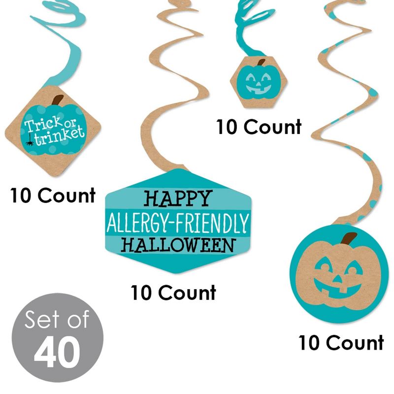 Big Dot of Happiness Teal Pumpkin - Halloween Allergy Friendly Trick or Trinket Hanging Decor - Party Decoration Swirls - Set of 40, 4 of 8