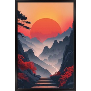 Trends International Andreas Magnusson - Sunset In The Mountains Framed Wall Poster Prints Black Framed Version 14.725" x 22.375" - 1 of 4