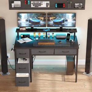 GREENSTELL Computer Desk with Monitor Stand, Charging Station, LED Lights & 5 Drawers - 1 of 4
