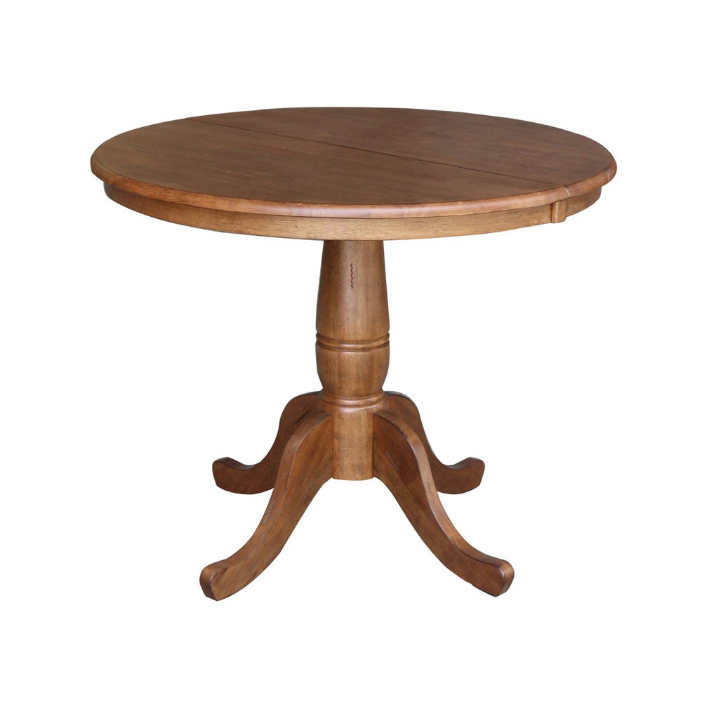 Photos - Dining Table International Concepts 29.3" Keanan Round Top Pedestal Extendable  with 12" Drop Leaf Distressed Oak: Mid-Centur