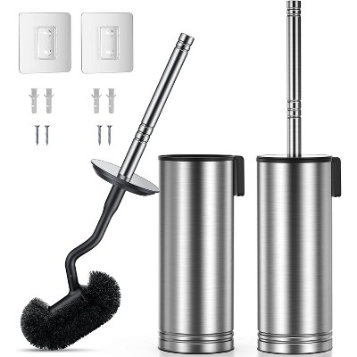 Toilet Brush and Holder Set, 304 Stainless Steel Heavy Duty Bowl Cleaner with Curved Bristles, Space Saving Wall-Mounted