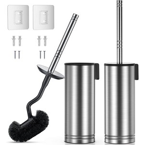 Toilet Brush and Holder Set, 304 Stainless Steel Heavy Duty Bowl Cleaner with Curved Bristles, Space Saving Wall-Mounted - 1 of 4