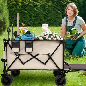 Whisen Foldable Wagon with Extended Tailgate, Extra Long Extender Wagon Cart with Large All-Terrain Beach Wheels - 1 of 4
