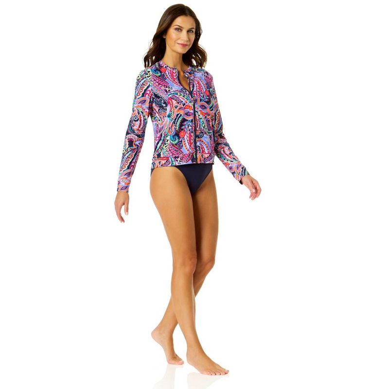 Anne Cole Women's Paisley Parade Long Sleeve Zip Front Rash Guard Top, 3 of 5