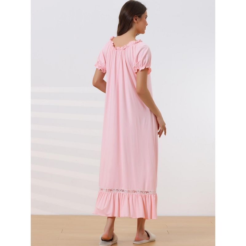 cheibear Women's Victorian Ruffle Short Sleeve Tie Neck Pajama Sleep Dress, 3 of 6