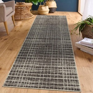Modern Striped Washable Area Rug - Soft Stain Resistant Indoor Carpet with Non-Slip Backing, Low Pile Floor Cover for Living Room Dining Room Office - 1 of 4