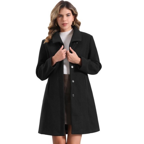 Allegra K Women's Work Stand Collar Buttoned Elegant Winter Outwear Overcoat Small Black