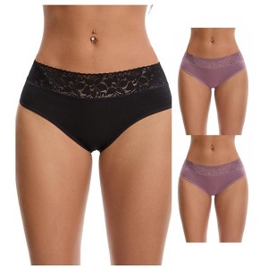 INSPIRE CHIC Women's Lace Mid Waisted Soft Breathable Briefs Underwear 3 Packs - 1 of 4