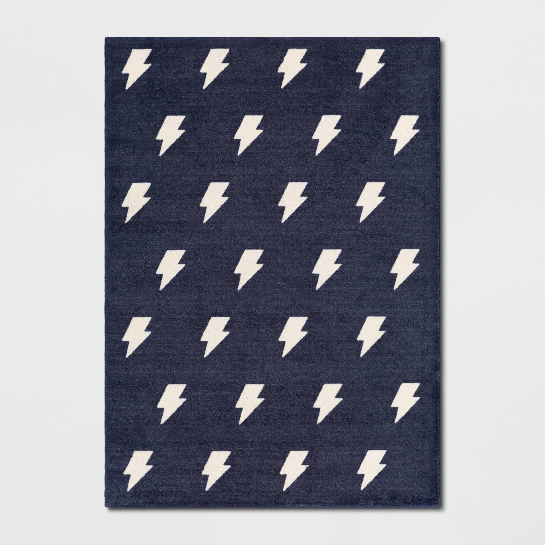 5'x7' Lightning Bolt Kids' Rug Blue - Pillowfort™: Tufted, Fade & Stain-Resistant, Skid-Resistant, Bedroom Decor