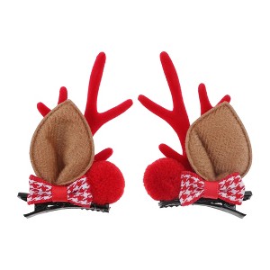 Unique Bargains Christmas Hair Clips Antlers Bow Tie for Christmas 3.15"x1.77" Red 1 Pair - 1 of 4