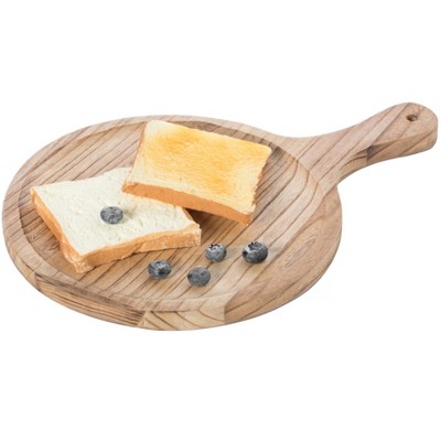 Vintiquewise Wood Pizza Peel Shape Round Serving Tray Display Platter